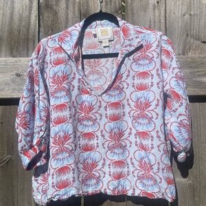 Emily McCarthy Linen Blend Blouse - Red and Blue Sz M